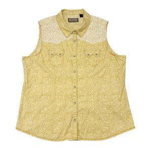 Legacy Falls Western Pearl Snap Shirt Women’s XXL Yellow Floral Sleeveless Lace